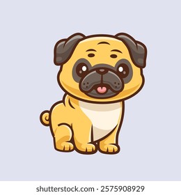 Cute Pug Dog Standing Cartoon Vector Icon Illustration. 
Animal Nature Icon Concept Isolated Premium Vector. Flat 
Cartoon Style 