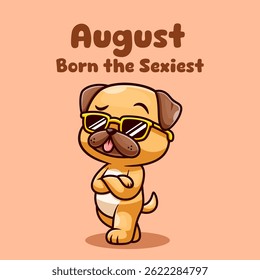 Cute Pug Dog Standing Wearing Glasses Cartoon Vector Icon Illustration. Animal Education Icon Concept Isolated Premium Vector. Flat Cartoon Style