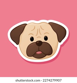Cute pug dog sticker, cartoon puppy vector.