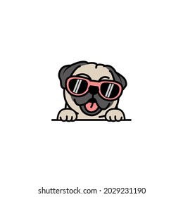 Cute pug dog with sunglasses cartoon, vector illustration