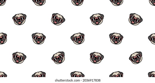 Cute pug Hund mit Sonnenbrillen Cartoon nahtlos Muster, Vektorgrafik