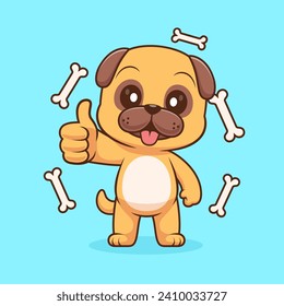 Cute-Pug-Hund wird mit Knochenkartoon-Vektorsymbol hochgeklappt
Illustration. Konzept des Tierfuttersymbols isolierte Prämie
Vektorgrafik. Flachbildkartonstil