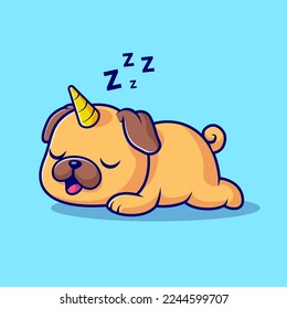 Cute Pug Dog Unicorn Sleeping Cartoon Vector Icon Illustration. Animal Nature Icon Concept Isolated Premium Vector. Flat Cartoon Style