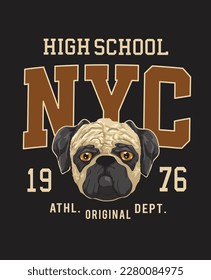 diseño vectorial de perro de pug lindo con gráfico de variantes