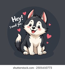 Cute Pug Dog Vector Illustration Typography Saying Hey I Woof You, T-shirt design Pug Lovers Posters