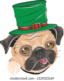 Cute Pug Dog Wears Green Hat In Leprechaun Costume