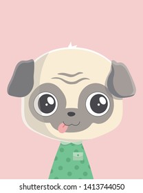 Cute Pug dog.Childish print for nursery,kids apparel,poster,postcard.