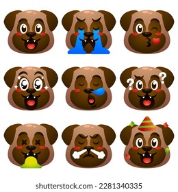 cute pug emoji emoticon set