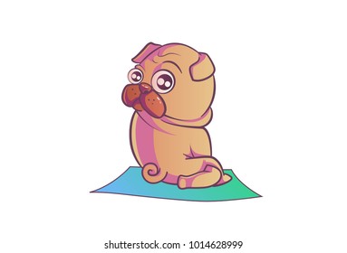 Cute pug exercising. Vector Illustration. Isolated on white background.