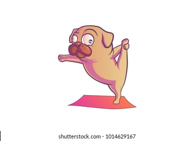 Cute pug exercising. Vector Illustration. Isolated on white background.