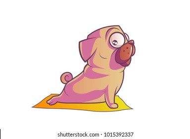 Cute Pug exercising. Vector Illustration. Isolated on white background.