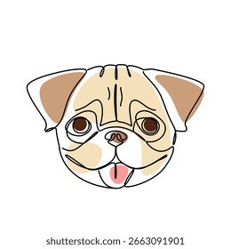 Nettes Pug-Gesicht auf weißem Hintergrund. Linienkunst. Vektor