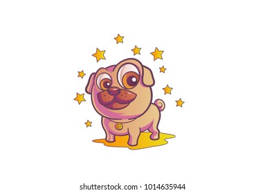 Cute pug happy. Vector Illustration. Isolated on white background.