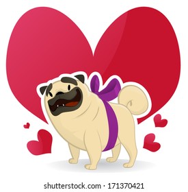 Cute pug with hearts surrounding him - Hearts are on a separate layer