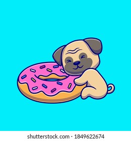 Cute Pug Umarmung Doppel Cartoon Vektorsymbol Illustration. Tierisches Lebensmittelsymbol Konzept isolierter Premium-Vektorgrafik. Flachbildkartonstil