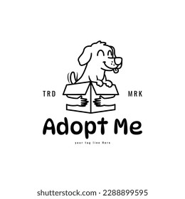 Cute pug line art in box with a hug silhouette on the box for an animal adoption logo business