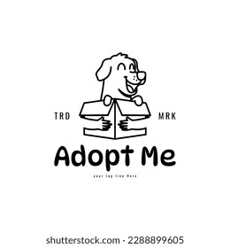 Cute pug line art in box with a hug silhouette on the box for an animal adoption logo business