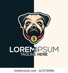 cute pug logo design vector
