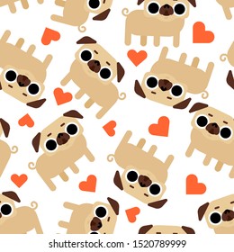 Cute Pug pattern seamless. nice dog background. Pet vector texture