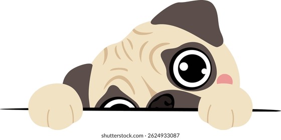 Cute Pug Peeking Over a Surface
