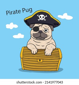 cute pug with pirate style vector