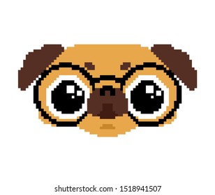 Cute Pug pixel art. nice dog 8 bit. Pet vector  