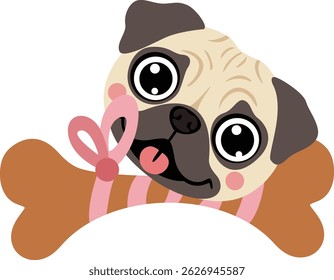 Cute Pug Puppy with a Tied Bone