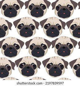 Cute pug seamless vector pattern for wallpaper, web page background, textile design, graphic design.