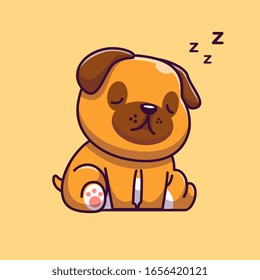 Cute Pug Sleeping Vector Icon Illustration. Lazy Pug Mascot Cartoon Character. Animal Icon Concept White Isolated. Flat Cartoon Style Suitable for Web Landing Page, Banner, Flyer, Sticker, Card