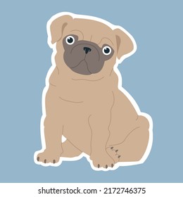 Pegatina de pug. Ilustración vectorial para niños.
