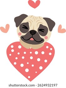 Cute Pug Surrounded by Pink Hearts