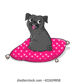 Cute pug. Vector hand drawn cartoon illustration isolated on white background.
