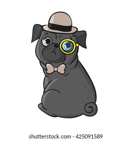 Cute pug. Vector hand drawn cartoon illustration isolated on white background.