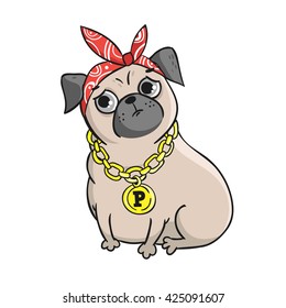 Cute pug. Vector hand drawn cartoon illustration isolated on white background.