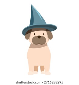 Cute pug wearing witch hat for halloween party, celebrating halloween