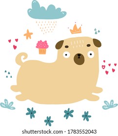 Cute Pugs. Dogs. Hand drawing isolated objects on white background. Vector illustration.