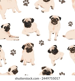 Cute Pugs Seamless Pattern for pet lover