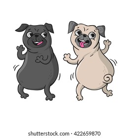 Cute pugs. Vector hand drawn cartoon illustration isolated on white background.