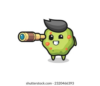cute puke character is holding an old telescope , cute style design for t shirt, sticker, logo element