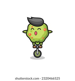 The cute puke character is riding a circus bike , cute style design for t shirt, sticker, logo element