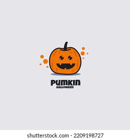 Cute Pumkin Face Vector Logo Design Illustration