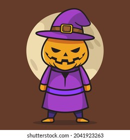 cute pumkin halloween mascot custome with isolated background.