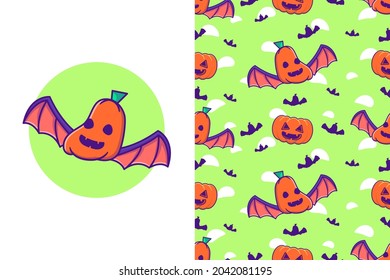 Cute Pumpkin Bat happy halloween with seamless pattern