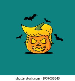 cute pumpkin be a trump orange head illustration for helloween 