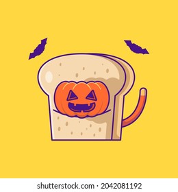 Cute pumpkin in bread happy halloween cartoon illustrations