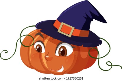 Cute pumpkin cartoon character with face expression on white background illustration