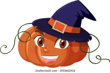 Cute pumpkin cartoon character with happy face expression on white background illustration