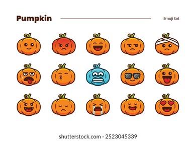 Cute pumpkin cartoon emoji set