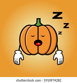 cute pumpkin cartoon mascot character funny expression tired and sleeping 