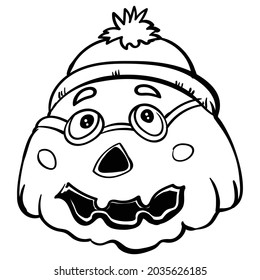 Cute Pumpkin Carving, Cartoon Halloween Coloring Illustration